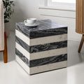 JONATHAN Y MTB1101B Felix 15.5' Contemporary Natural Marble Handmade Cube End Table, Side Table for Living Room, Bedroom, Bathroom, Black/White