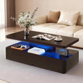 40' Modern Coffee Table with 16 Colors LED Lights, 2 Tier Rectangular Center Table with Large Storage Space, Stylish High Glossy Wooden Tea Tables for Living Room, Bedroom, Home Office, Black