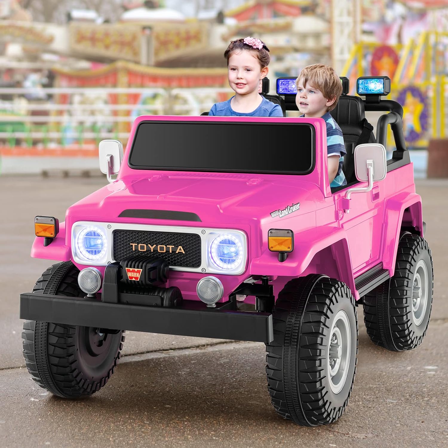Costzon 2 Seater Ride on Car, 12V Licensed Toyota FJ40 Ride On Truck with 2.4G Remote Control, Spring Suspension, Storage Box, Colorful Lights, Music, USB Port & FM, Electric Car for Kids (Pink)