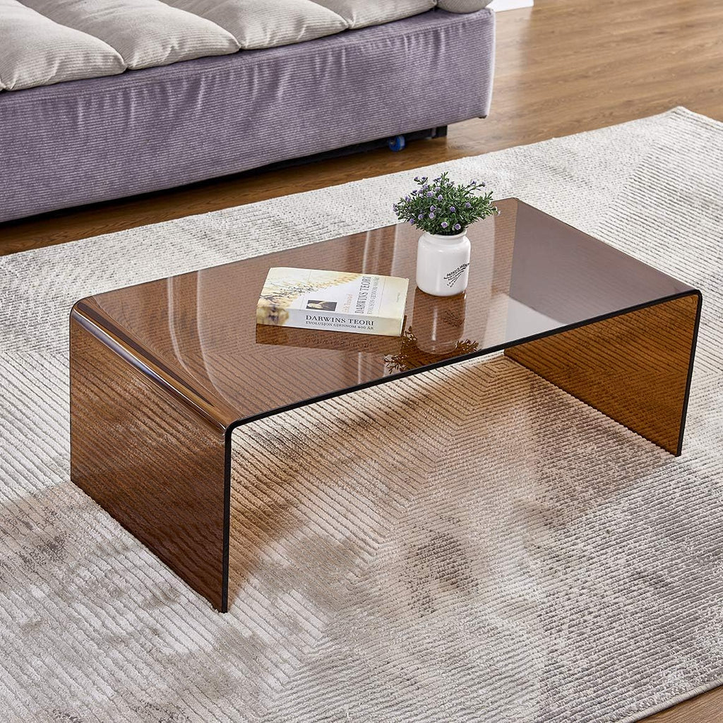 Premium Tempered Glass Coffee Table,Small Modern Coffee Table for Living Room,Match Well with Rug (Brown, 39.4'x19.7'x13.8')