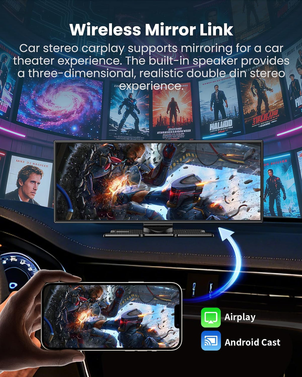 Largest 11.5'Wireless Apple CarPlay Screen for Car–Portable Carplay & Android Auto Touchscreen Car Stereo with App Control, 4K Dash Cam, Backup Camera, GPS, Mirror Link, Voice Control,for All Vehicles