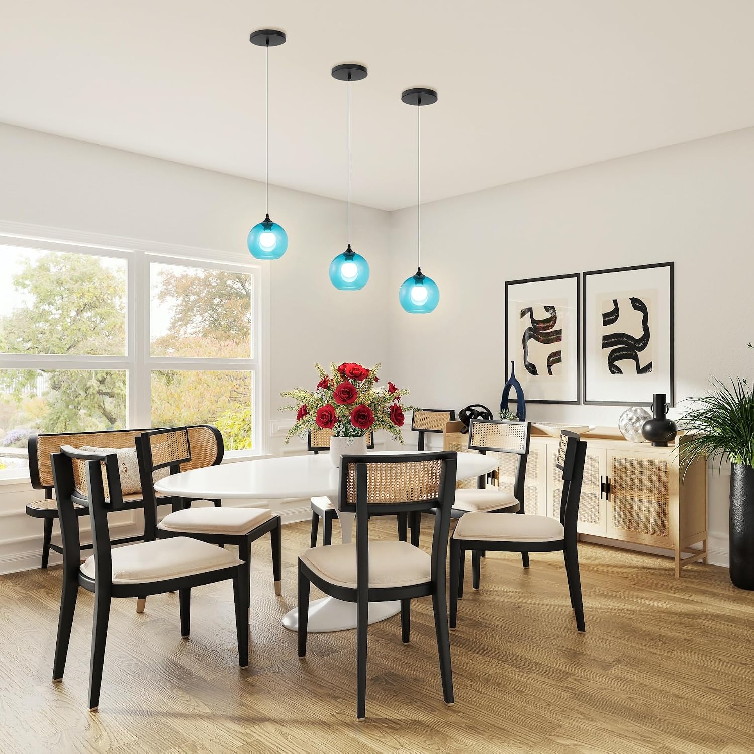 1 Light E26 Connections 3.2ft Adjusted Cord Blue Globe Glass Shade Modern Ceiling Light Replace Recessed Light Conversion Kit for Kitchen Bedroom Office