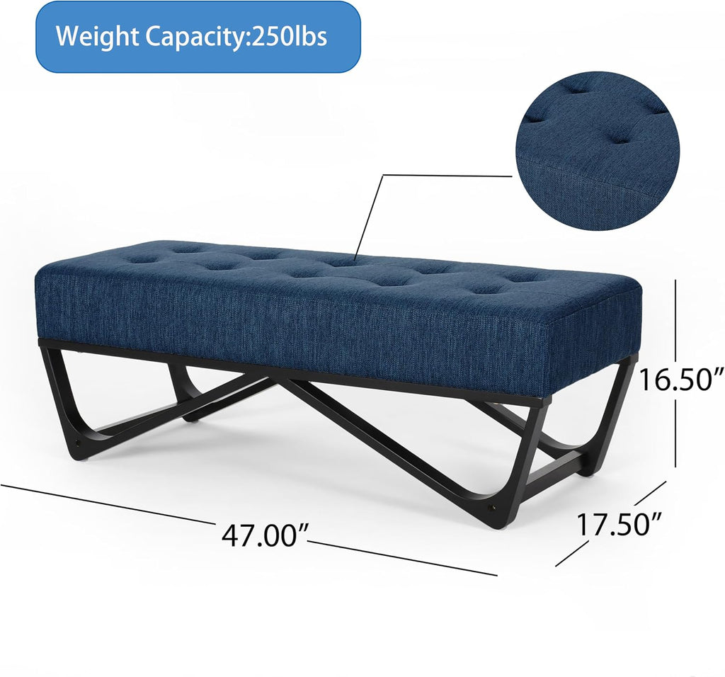Christopher Knight Home Assis Upholstered Ottoman Bench, Tufted Top Upholstered Ottoman Foot Stool for Bedroom Home Office, Modern Coffee Table for Living Room, Navy Blue