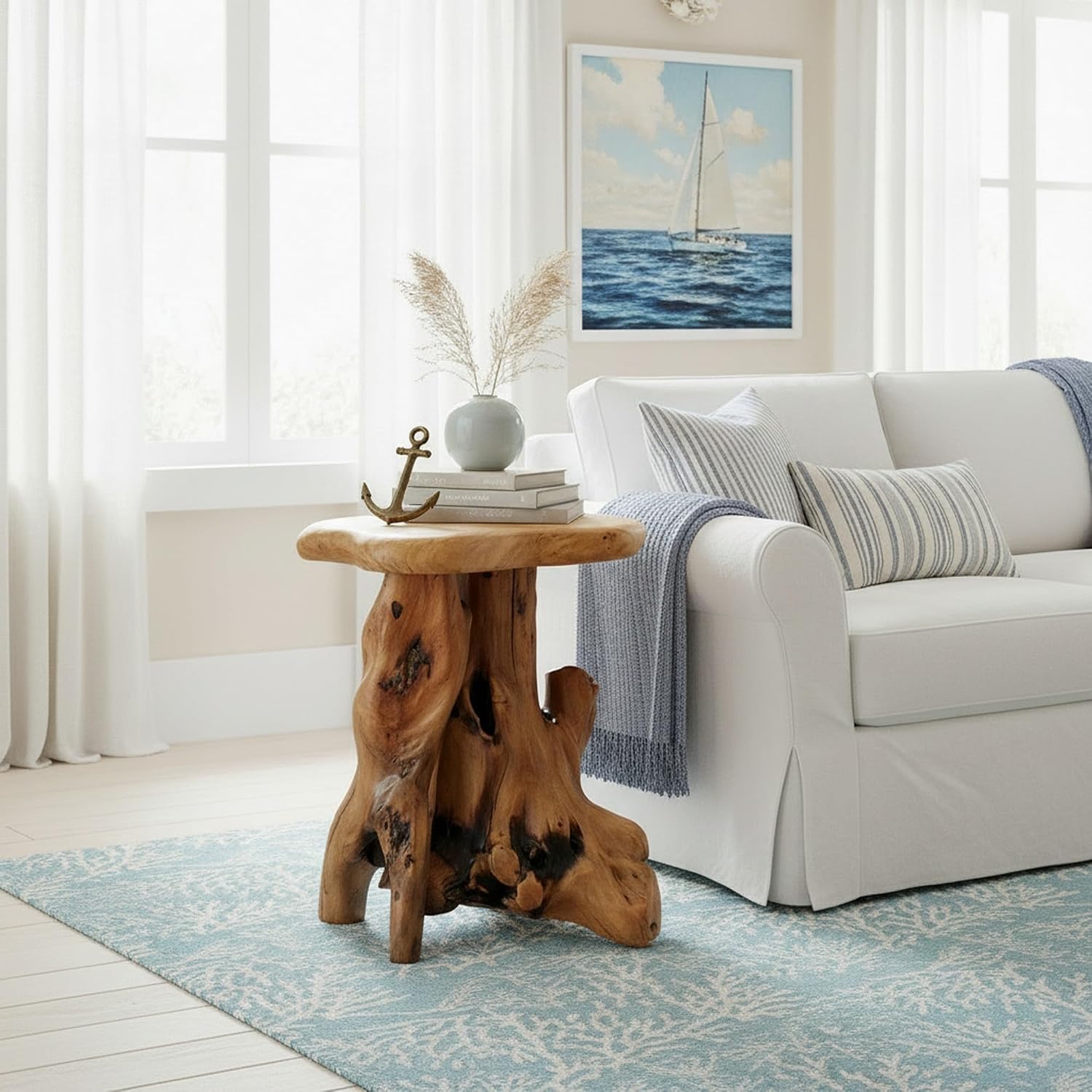 WELLAND Natural Tree Stump Stool, 19'' Tall Side Table, Live Edge End Table, Natural Edge Accent Table, Plant Stand for Living Room, Bedroom