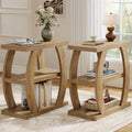 Tribesigns End Table for Living Room Set of 2, 3-Tier Narrow Side Table with Storage, Farmhouse Wooden Beside Table with Geometric Frame, Tall Nightstand for Bedroom, Small Spaces, Natural Oak