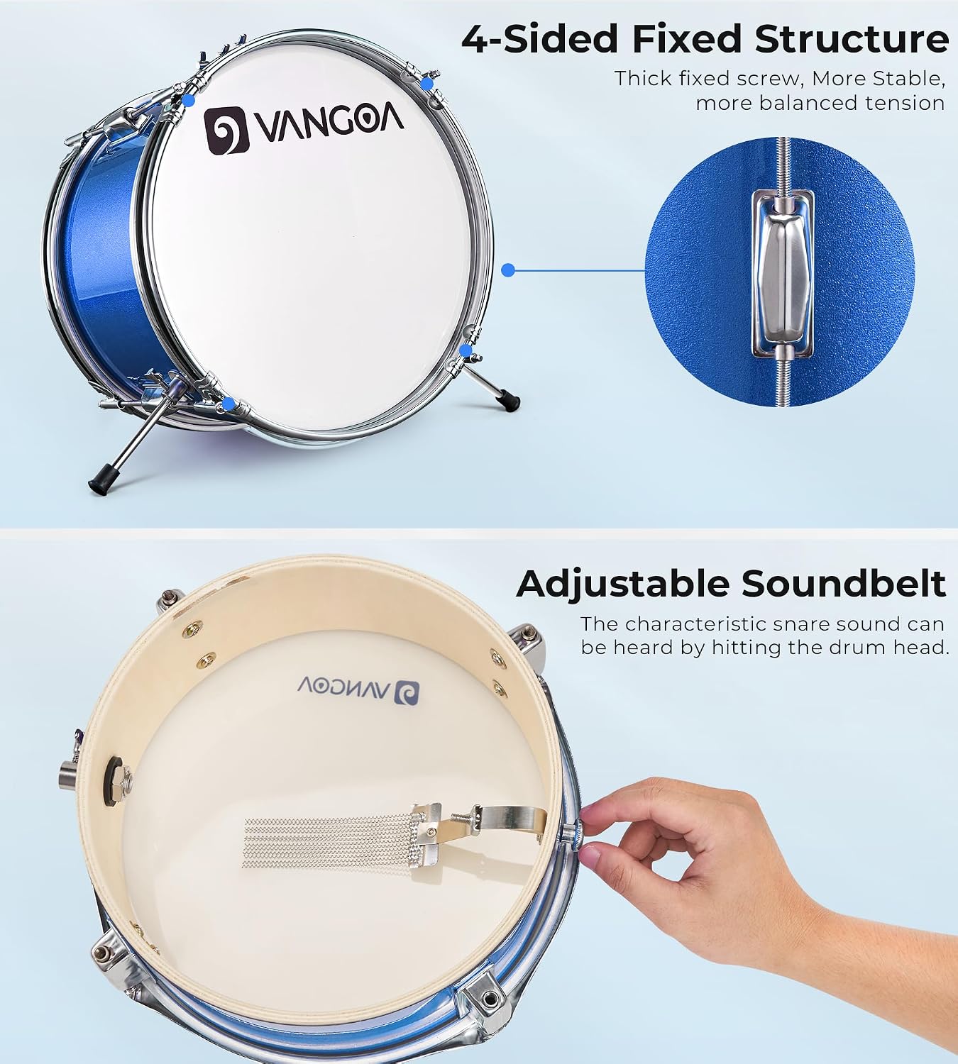 Kids Drum Set, 14 Inch Beginner Drum Kits, 3 Piece Drum Set for Kids Boys Girls, with Adjustable Throne, Cymbal Pedal, Drumsticks, Blue
