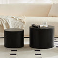 Nesting Coffee Table Set of 2,Modern Round Wooden Coffee Tables with Storage,Luxury Fluted Side Table Accent End Table for Small Space Living Room Apartment (19.17')