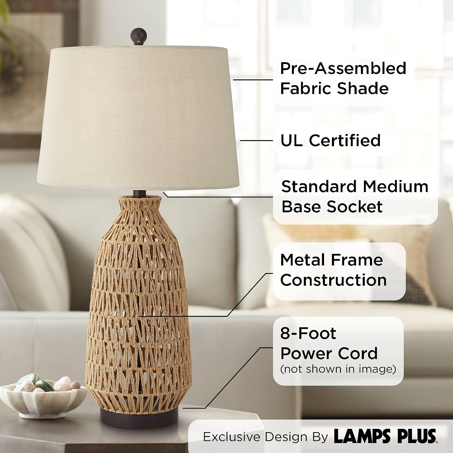 360 Lighting San Carlos Coastal Cottage Core Modern Table Lamp 29' Tall Natural Rattan Wicker Bronze Oatmeal Fabric Tapered Drum Shade for Bedroom Living Room House Home Bedside Nightstand Office
