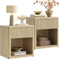 SICOTAS Night Stand Set 2 with Large Drawer 24' Tall Fluted Modern Nightstands Wide Bedside Table for Bedroom Sofa Office, Nightstand with Spacious Storage Minimalist Design, Easy Assembly