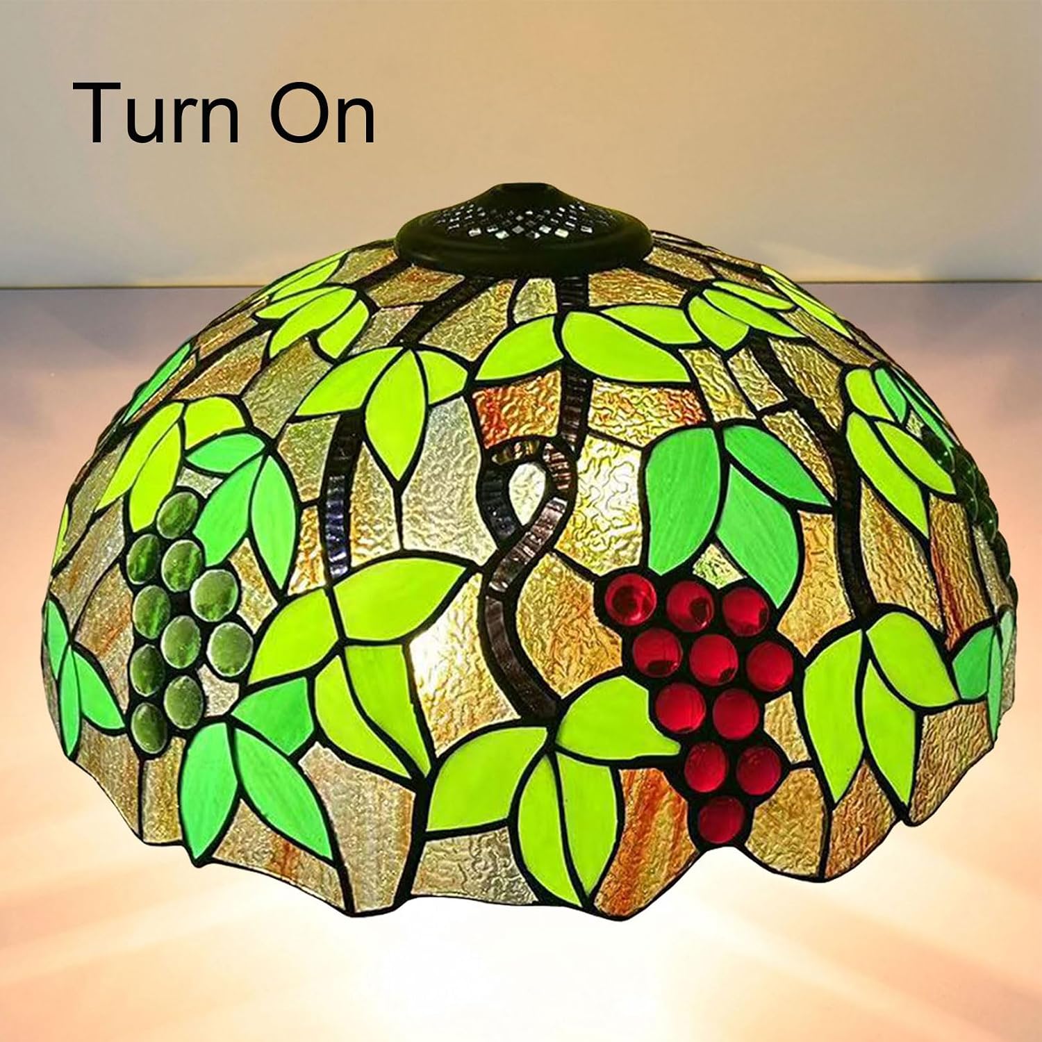 Tiffany Lamp Shade Replacement 16X9 Inch Vintage Stained Glass Lampshades Only with Cap Christmas Home Decor Green Grape Design Handmade Light Cover for Table lamp Pendant Light Floor Lamp