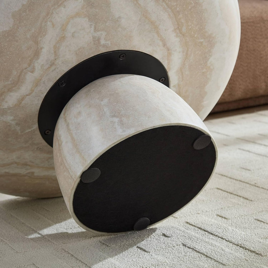 31.5' Round Coffee Table with Round Pedestal, Fiberglass Faux Marble Tabletop for Living Room, Modern Circle Center Table Tea Table for Apartment, Office, Beige Mars Pattern