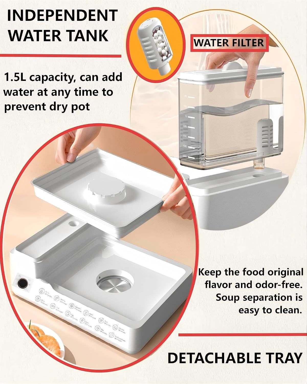 24L Electric Steamer, 800W 3-Layer Food Steamer with Detachable Water Tank, 24-Hour Timer & Auto Keep Warm, Digital Touch Panel for Family & Gatherings