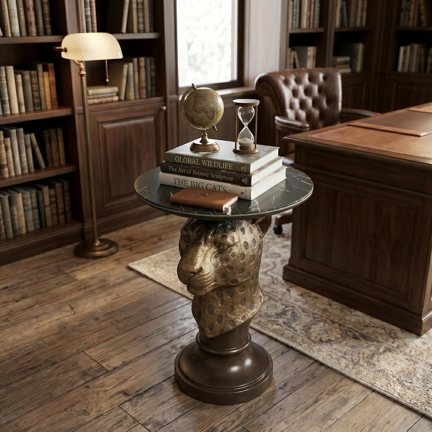 Leopard Head Sculptural Accent Table for Living Room & Entryway, 19.69' D x 24.80' H, Resin Animal End Table, Waterproof Outdoor Decor, Unique Gift for Housewarming