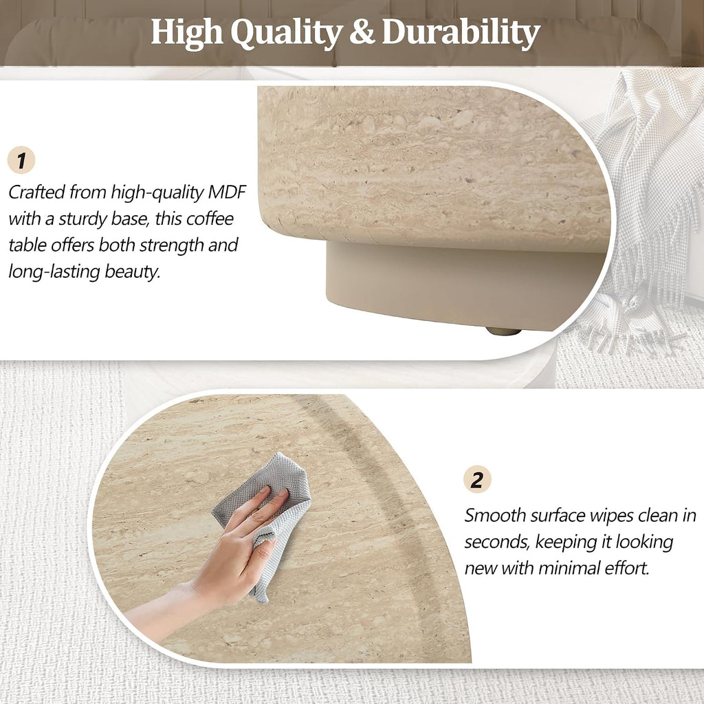 Merax 27.5' Round Coffee Table with Faux Luxury Marble Look, Drum Small Center Table with Strong Structure, Minimalist Mars Pattern End Table for Living Room, Bedroom, No Assembly Required, Beige