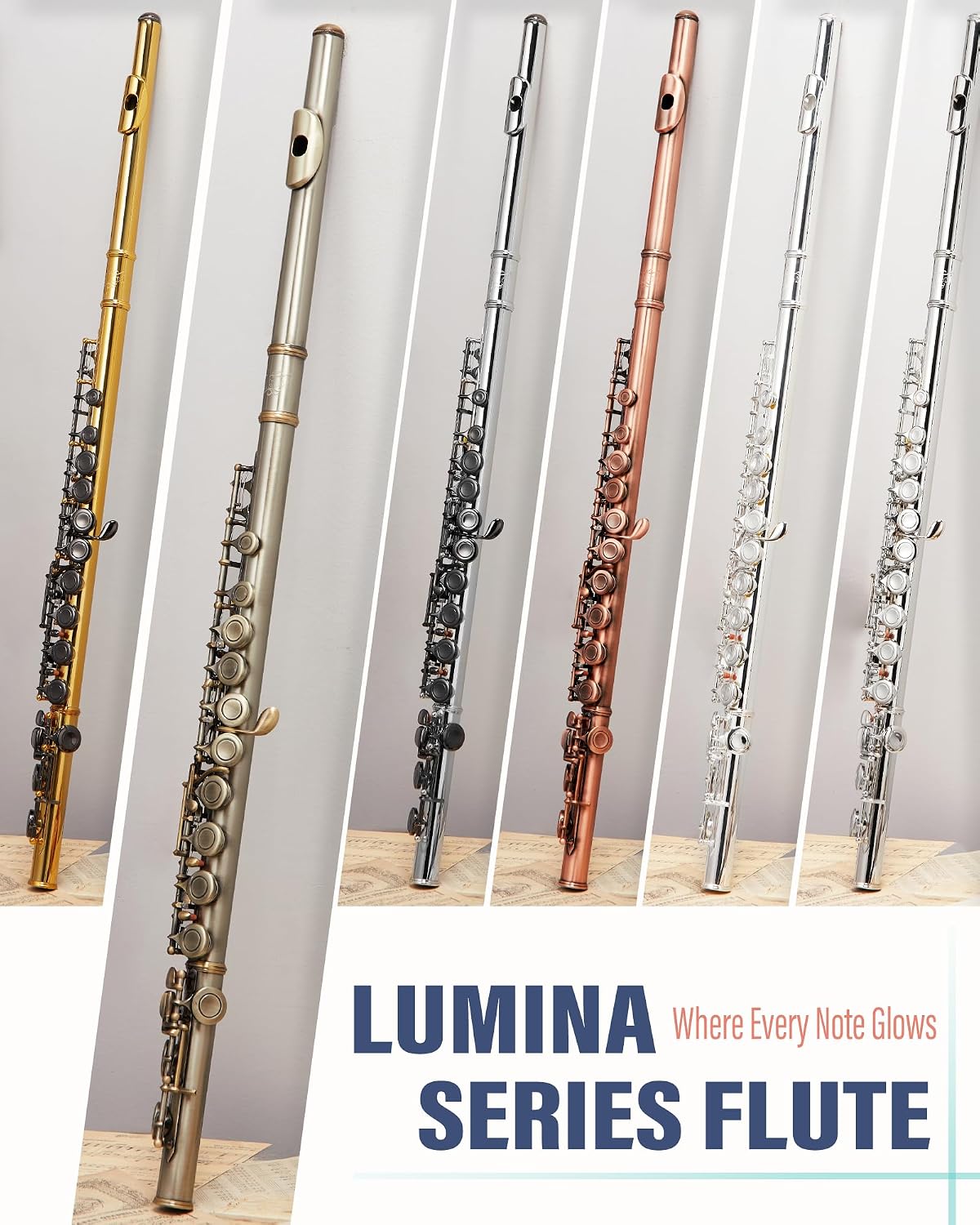 AKLOT Closed-Hole Concert C Flute: Flute Instrument with 16 Keys, Offset G, Smooth Cupronickel Keys, Air-Tight Pads, Include Stylish Leather Hard Case, Cleaning Kit, Stand, Gloves (LUM-AR)