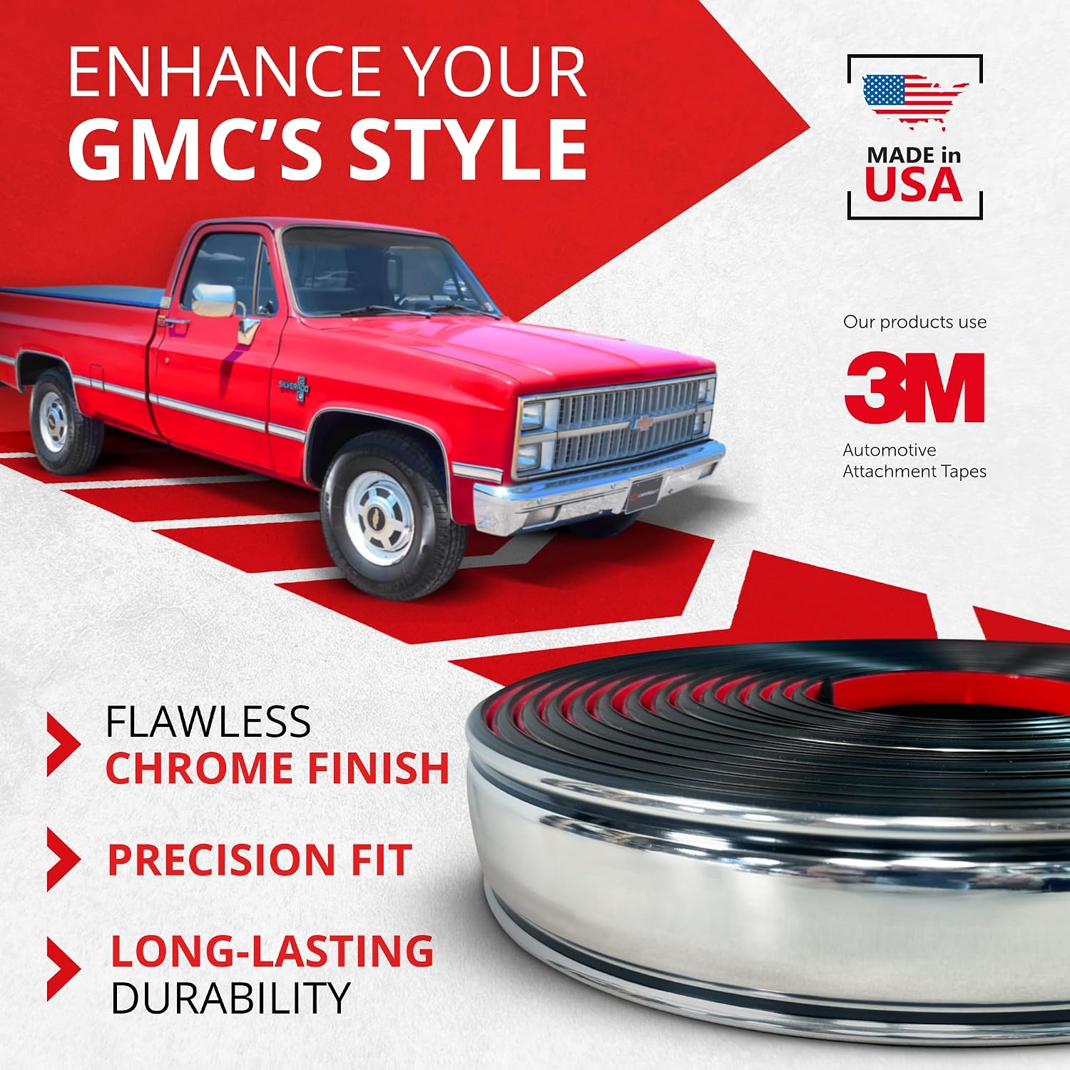 All-Fit Automotive Replacement SB - Square Body Side Molding (2.25') – OEM Grade Chrome Trim fits 1973–1987 Chevy C10 Trucks, GMC Pickup & Suburban – Easy to Install Truck Accessories (26 Ft)