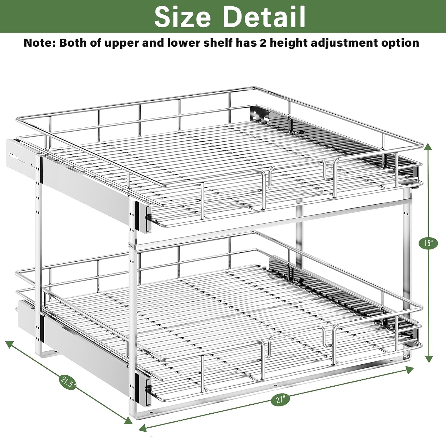 LOVMOR 2 Tier Individual Pull Out Cabinet Organizer 27' W x 21½' D, Slide Out Kitchen Cabinet Storage Sliding Shelves