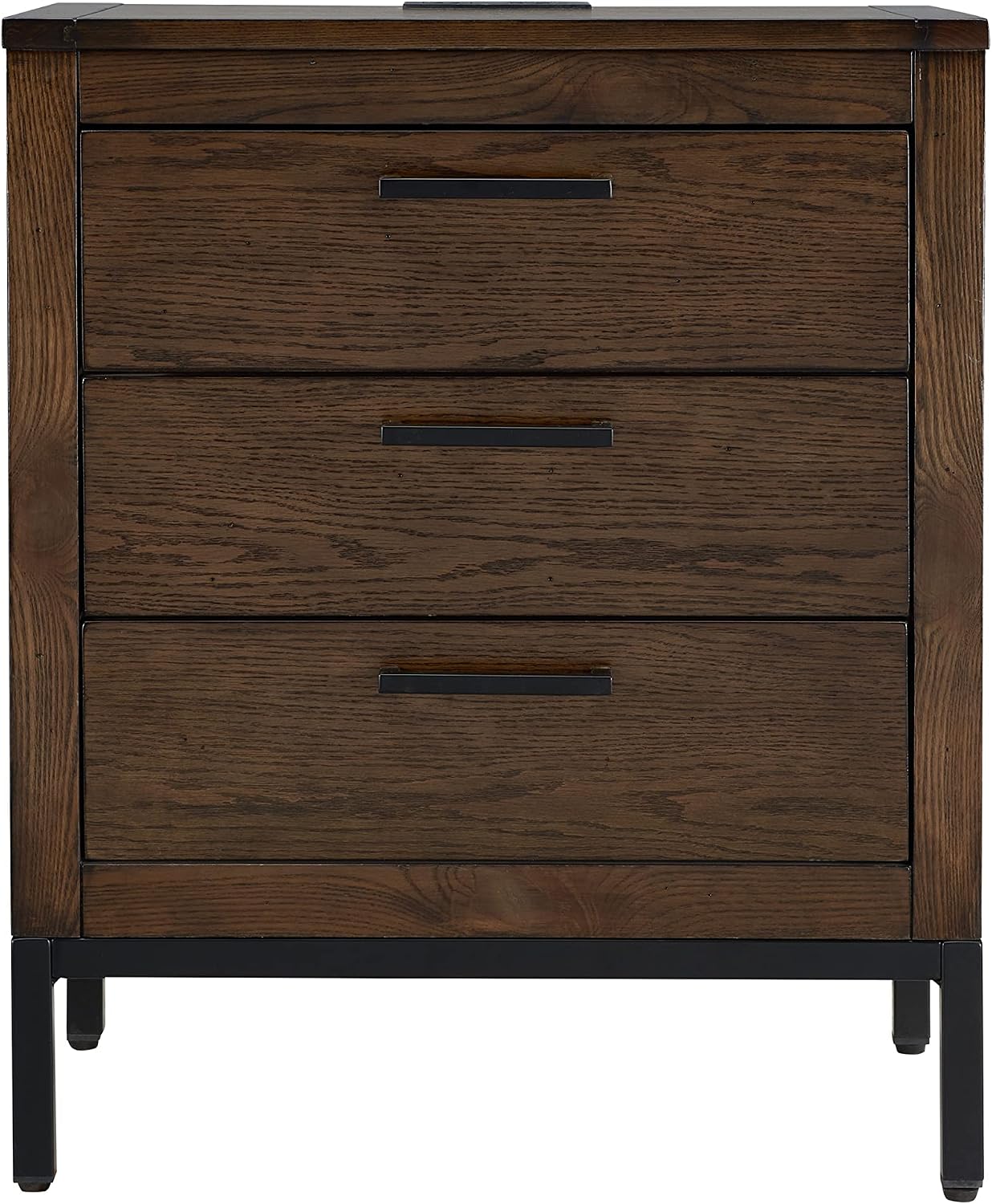 Leick Home Tableau Nightstand Side Table with Drawer and Lower Cabinet Rustic Modern – USB-C Fast Charging Station – Durable Solid Wood – Living Room, Bedroom, Office, Distressed Riverstone, 9076