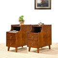 Set of 2 Storage Side End Table with 2 Drawers and Pull-Out Shelf, Small Sofa Side Table Living Room No-Tools Assembly, Solid Wood Narrow Beside Tables 11.8'W x 21.6'L x 22.9'H, Brown,BG-A1359-MG