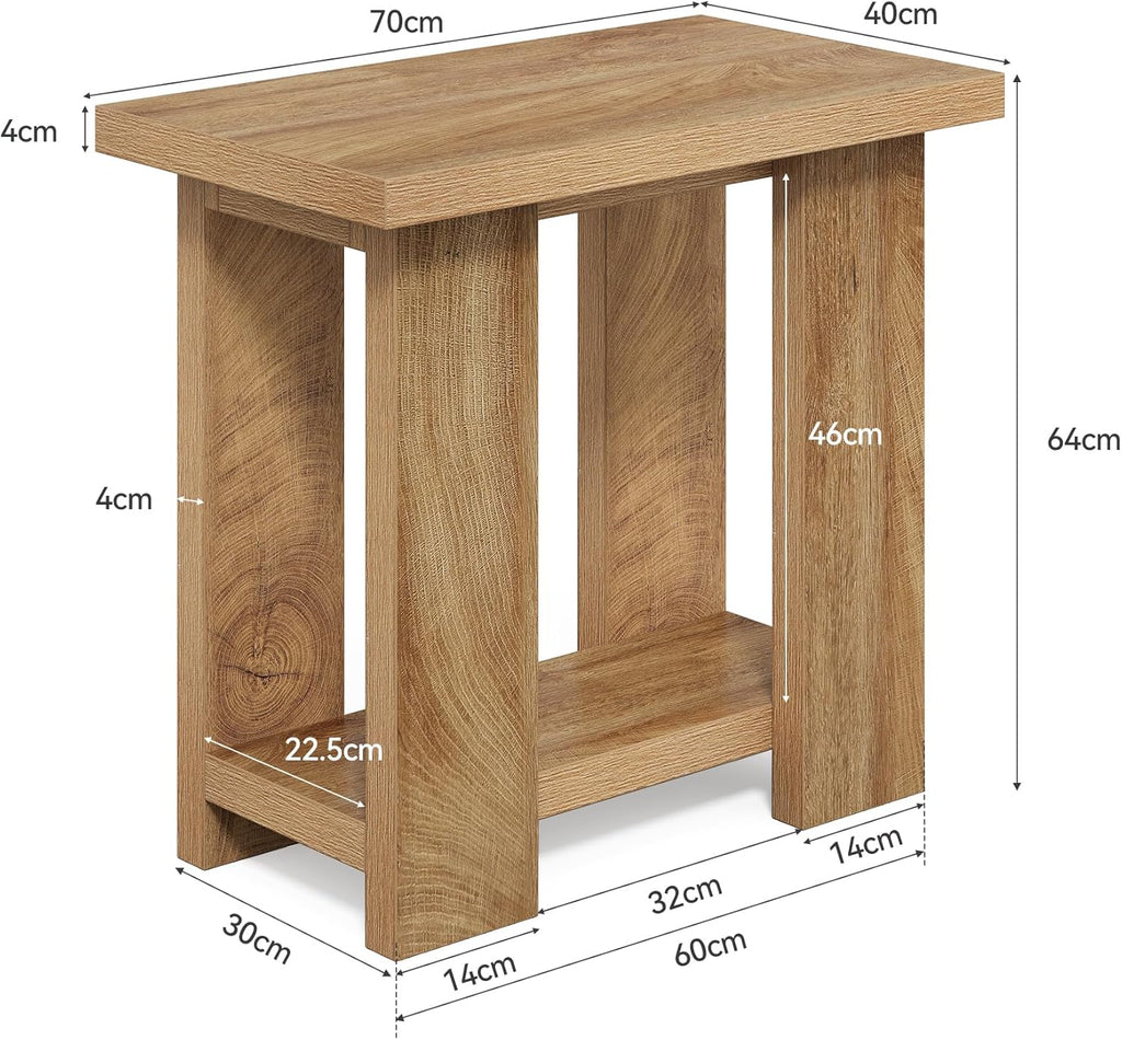 LITTLE TREE 2-Tier Side Table, Set of 2 Farmhouse End Table with Storage Shelves, Small Nightstand Wooden Beside Table Bed Side Table for Small Spaces, Living Room, Bedroom, Brown