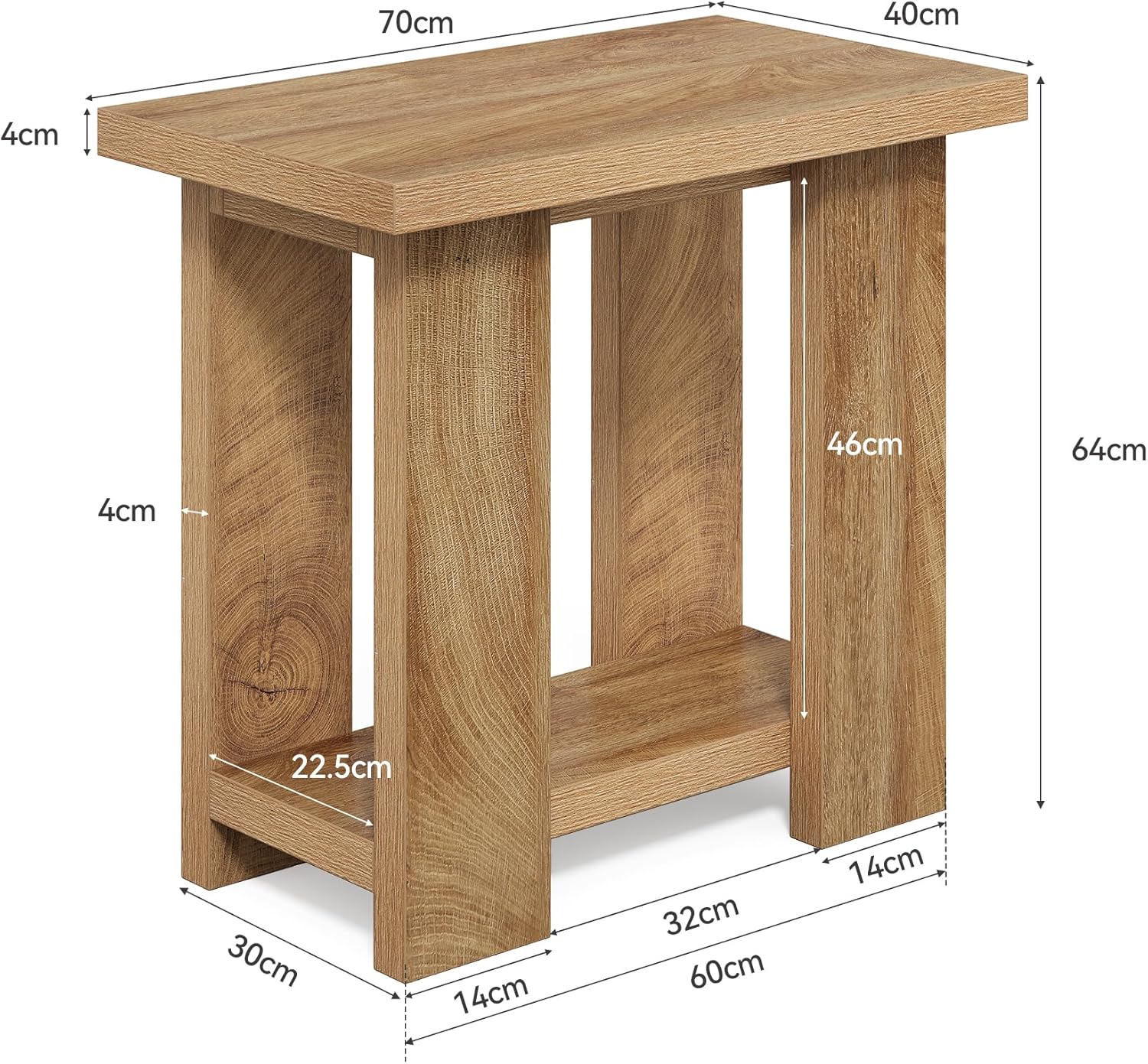 LITTLE TREE 2-Tier Side Table, Set of 2 Farmhouse End Table with Storage Shelves, Small Nightstand Wooden Beside Table Bed Side Table for Small Spaces, Living Room, Bedroom, Brown