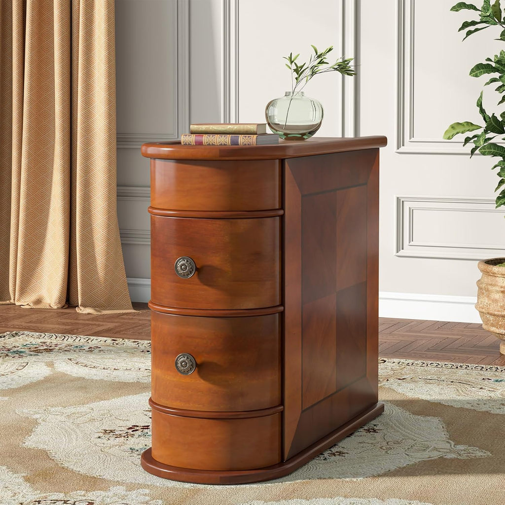 Tribesigns Wood End Table, 2-Drawer Narrow Side Table Slim Chair Solid Side Table, No Assembly Required, Finished Back | Slim