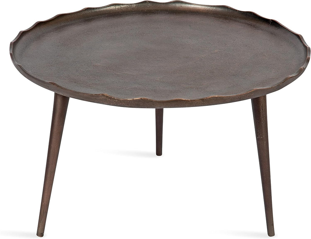 Kate and Laurel Alessia Modern Round Metal Coffee Table; 26 x 26 x 16; Bronze; Sand Cast Aluminum Coffee Table with Raised Deckled Edge for Storage and Display