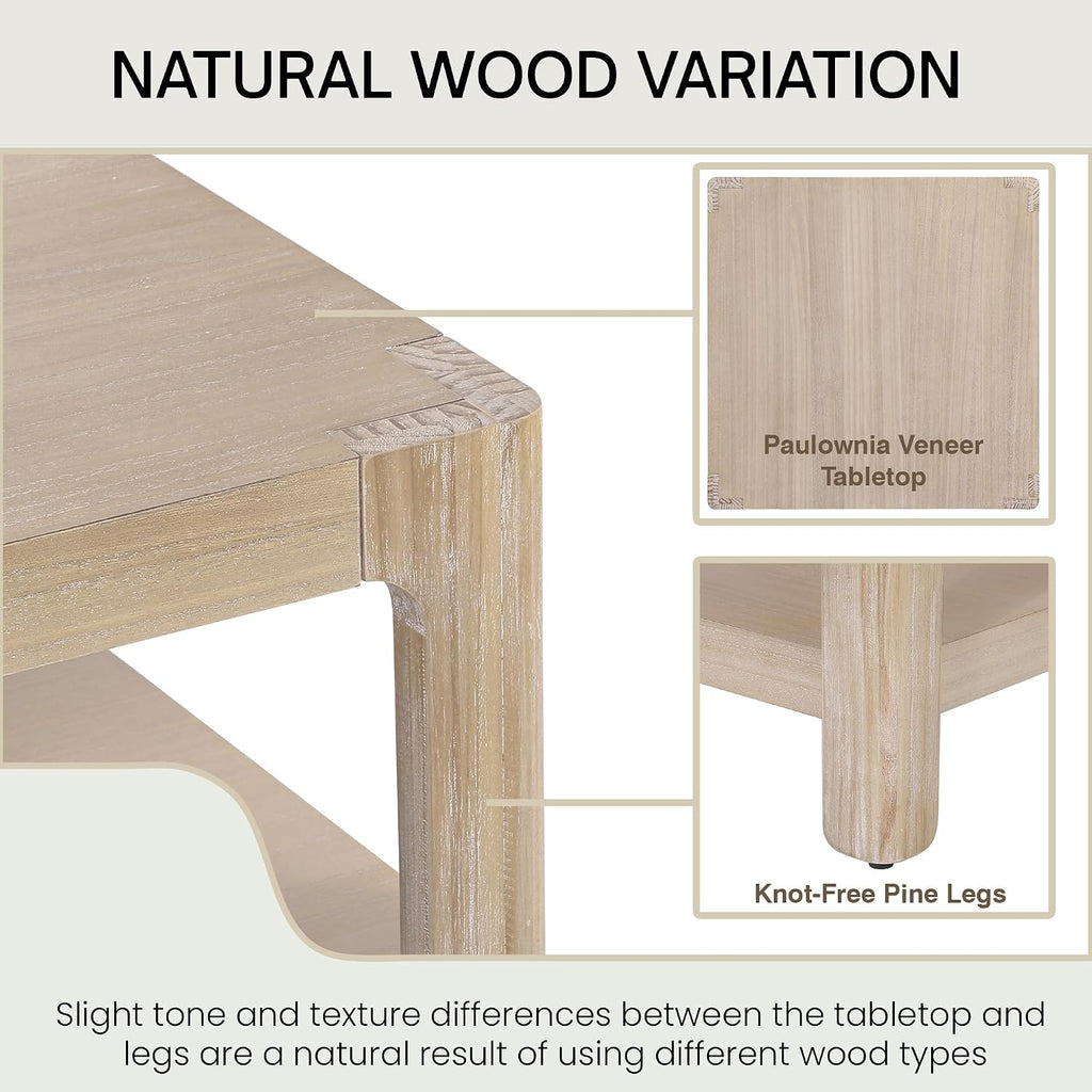 Christopher Knight Home Fenden Modern Farmhouse Coffee Table, 34.65' Square Wood Side Table with Soft Rounded Profile, 2-Tier Storage Design, Minimalist Table, Space Saving for Living Room, Natural