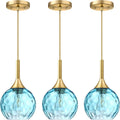 6.3' Blue Texture Glass Rod Pendant Light 3 Pack Pendant Ceiling Light Fixture Gold Finish Modern Farmhouse Dinning Over Sink Adjustable Height Cord