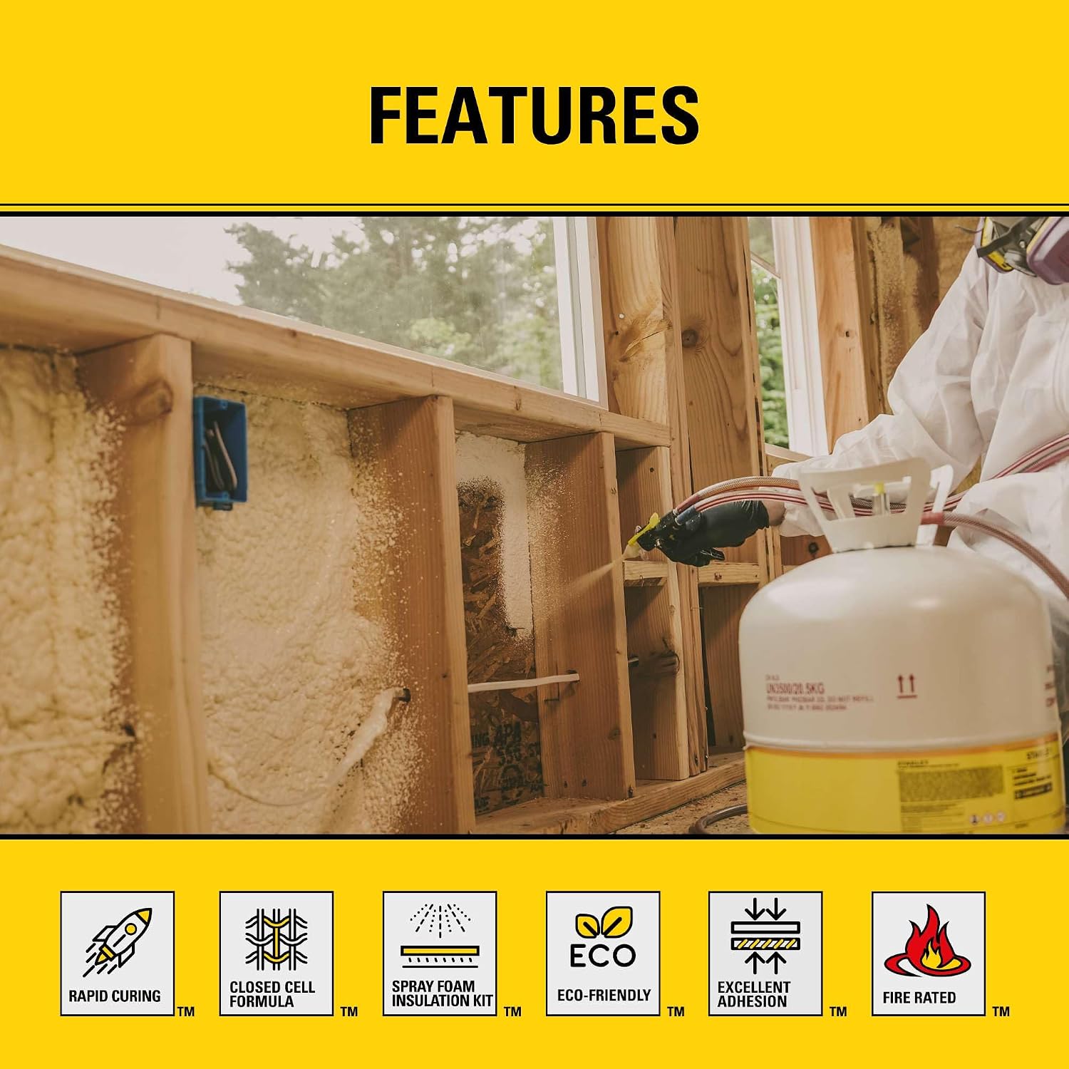 STANLEY F 994C Supercoat Canister Spray Foam Insulation Kit (200 Board Feet) - Class A Fire Rated Closed Cell Two Component Foam Sealant for Wall, Attic, Garage & Crawl Space | Includes Gun & Hose