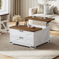 HOOBRO Lift Top Coffee Table with Storage, 31.5' Large Square Coffee Table with 2 Drawers, Large Hidden Space, White Farmhouse Center Table for Living Room, Home Office, White and Walnut WH45KF01