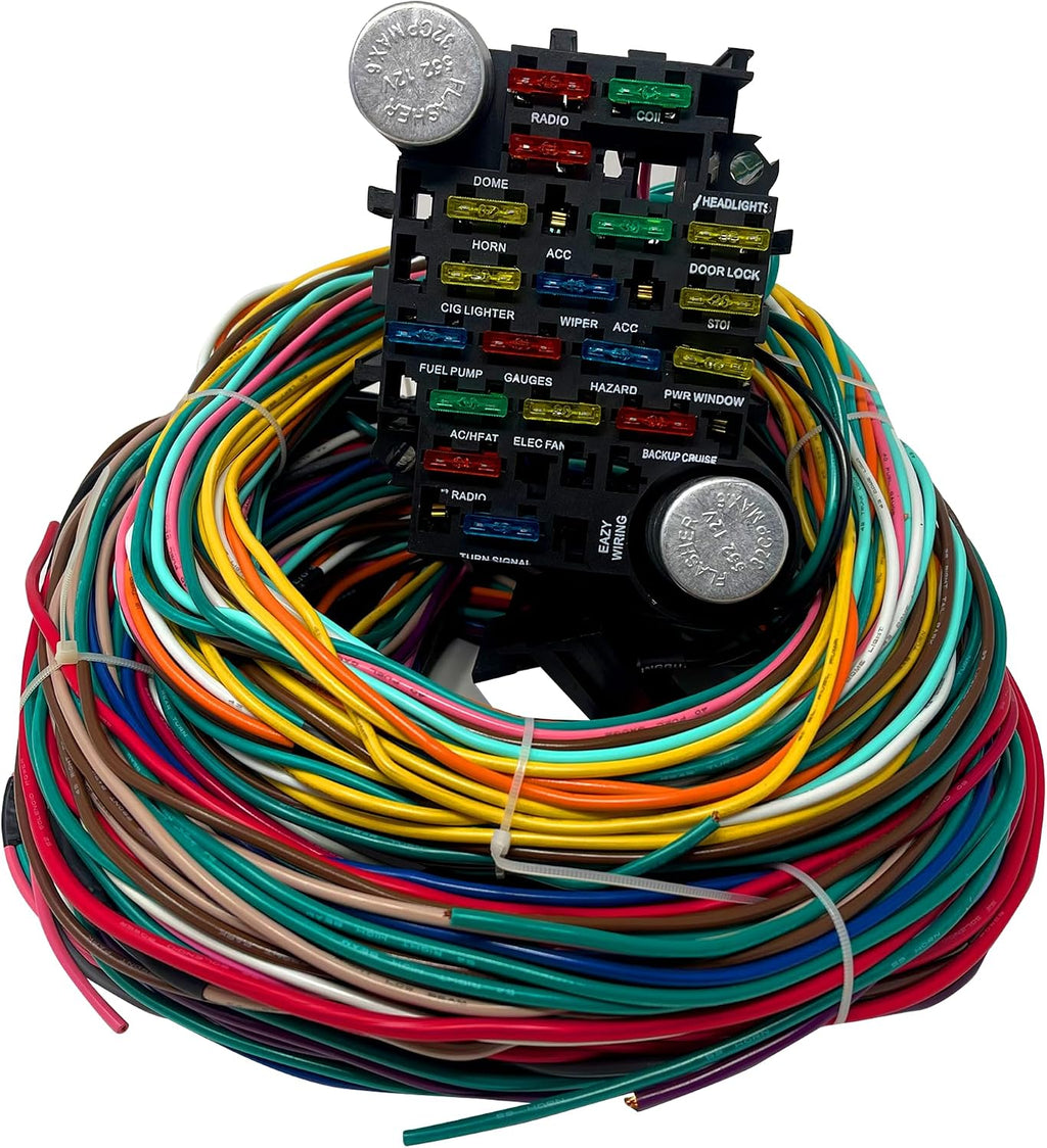 Universal Wiring Harness Kit - 21 circuit wiring harness Standard Color Wire Harness Kit Replacment for Chevy Mopar Hotrods Ratrods Ford Chrysler Universal Automotive Wiring