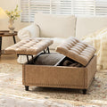 Redlife 35 Inch Large Square Storage Ottoman, Storage Ottoman Coffee Table with Lift Top Faux Leather Ottomans Bench Square Footrest Oversized Upholstered Coffee Table for Living Room (Champagne)