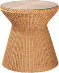 Bali & pari Nina Handwoven Rattan Hourglass Side Table with Glass Top – Boho Wicker Accent Table, Natural Fiber Round End Table for Living Room or Patio