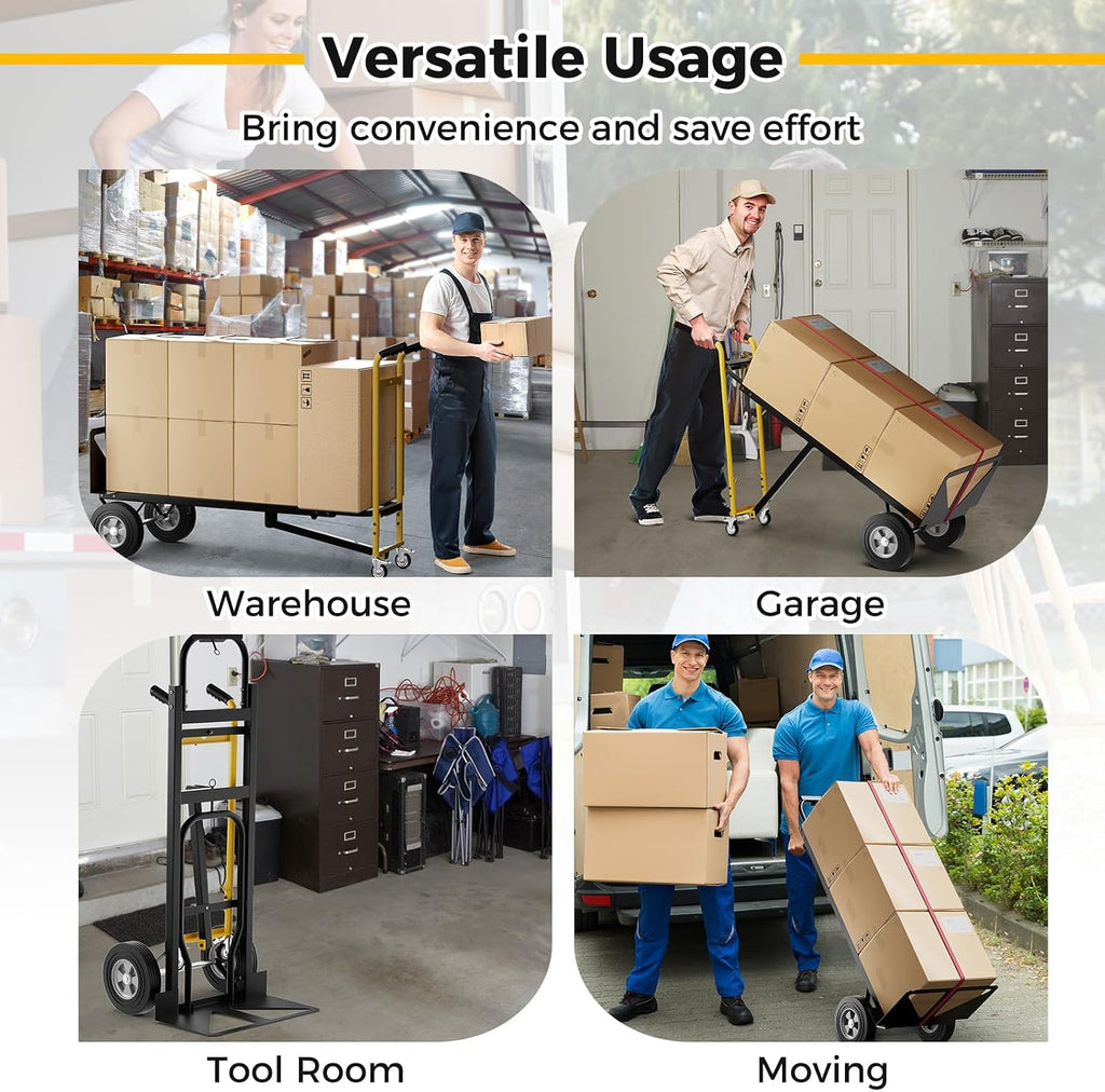 Goplus Convertible Hand Truck, 3-in-1 Metal Dolly Cart with 4 Wheels (2 Lockable), 1000 LBS Capacity, Safety Straps, Heavy-Duty Collapsible Folding Cart for Moving Home, Garage, Shop