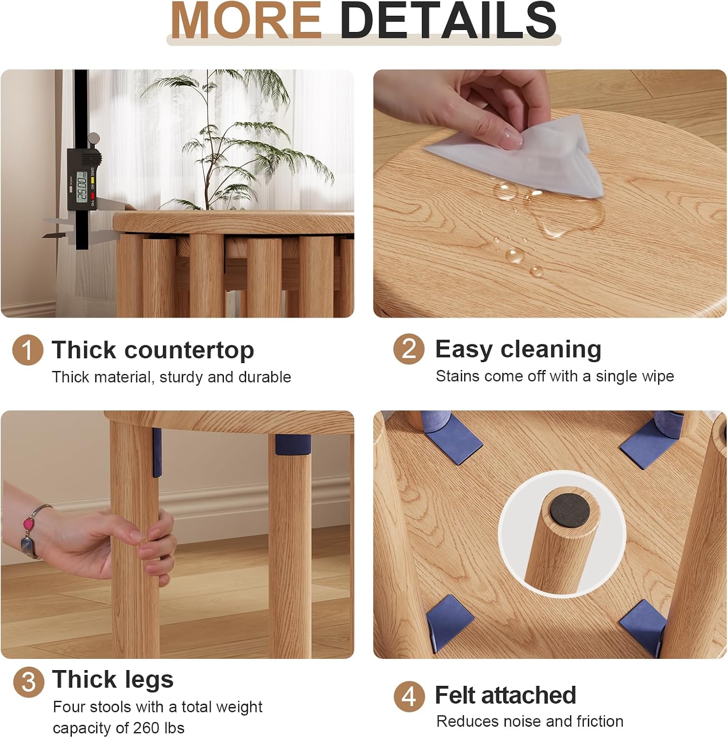 Stackable Stools Set of 4, 100% Solid Wood Stool No Installation Required, Side Table Multifunctional Space Saving 18 Inch Round Stool Modular Interlocking Coffe Table for Living Room