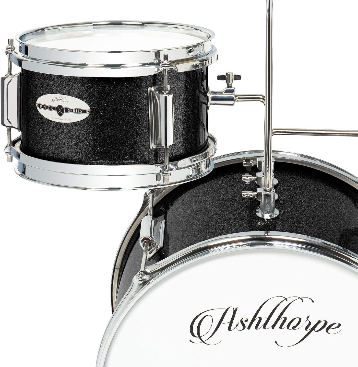 Ashthorpe 3-Piece Complete Drum Set - Beginner Kit with 14' Bass, Adjustable Throne, Cymbal, Pedal & Drumsticks - Black