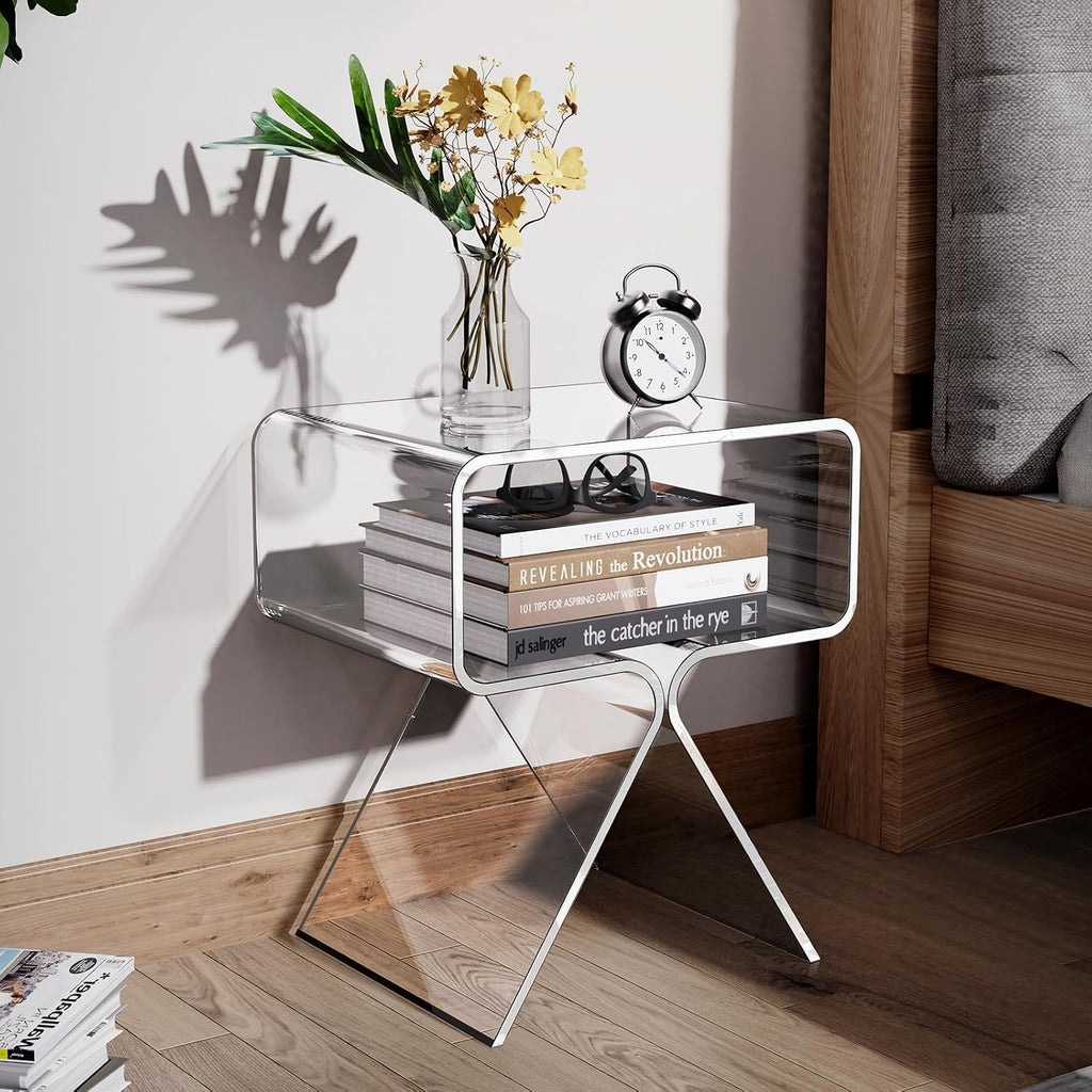 Acrylic Nightstand Side Table Modern Design Clear Home Decor Display End Table for Living Room (Clear)