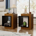 POVISON Side Table Set,17.71' Wood End Table with Storage for Small Spaces,Nightstand for Living Room, Bedroom, Office,Rustic Brown and Classic Black