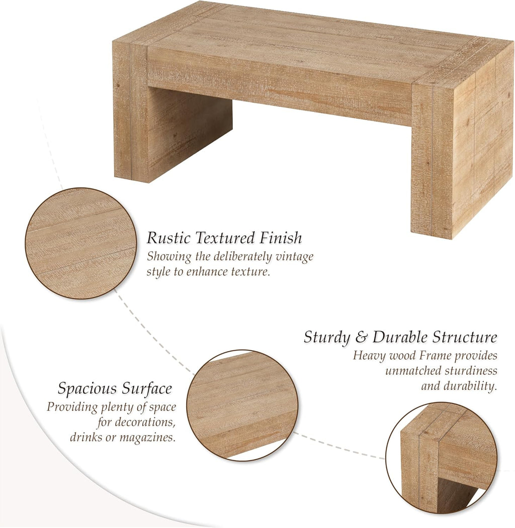 COZAYH Modern Rustic Wood Coffee Table with Thick Legs, Rectangular Living Room Center Table, Natural Finish Design, Sturdy Farmhouse Style for Home Decor, Office, Brown