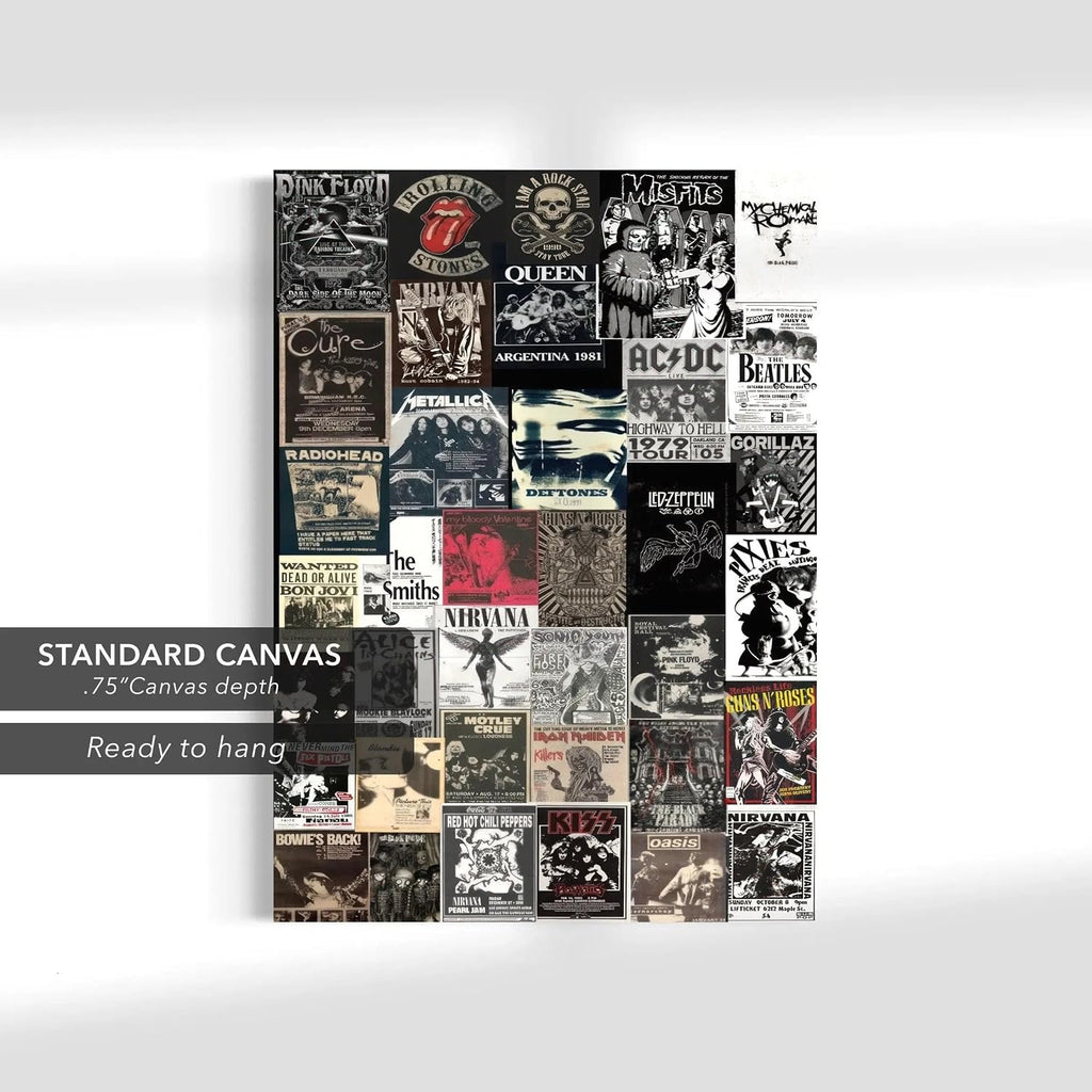 Canvastoria Classic Rock 'n' Roll Legends Wall Art Collage – Vintage Music Icons Canvas Poster Print | Retro Rock Band Decor