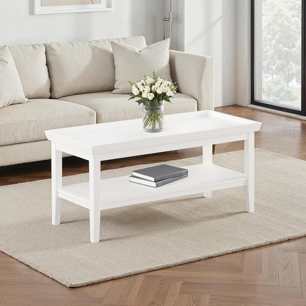 Convenience Concepts Ledgewood Coffee Table 42' - Modern Center Room Accent with Storage Shelf for Transitional, Traditional Living & Family Room, White