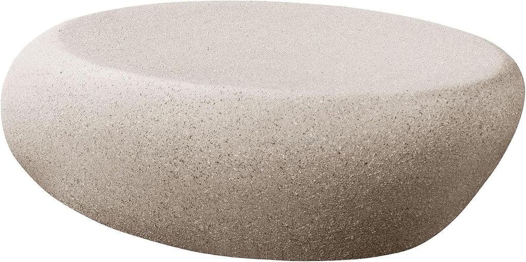43.3' Oval Coffee Table for Living Room, Modern Faux Stone Center Table, Minimalist Accent Fiberglass Tea Table for Office Apartment, No Need Assembly, Cream White