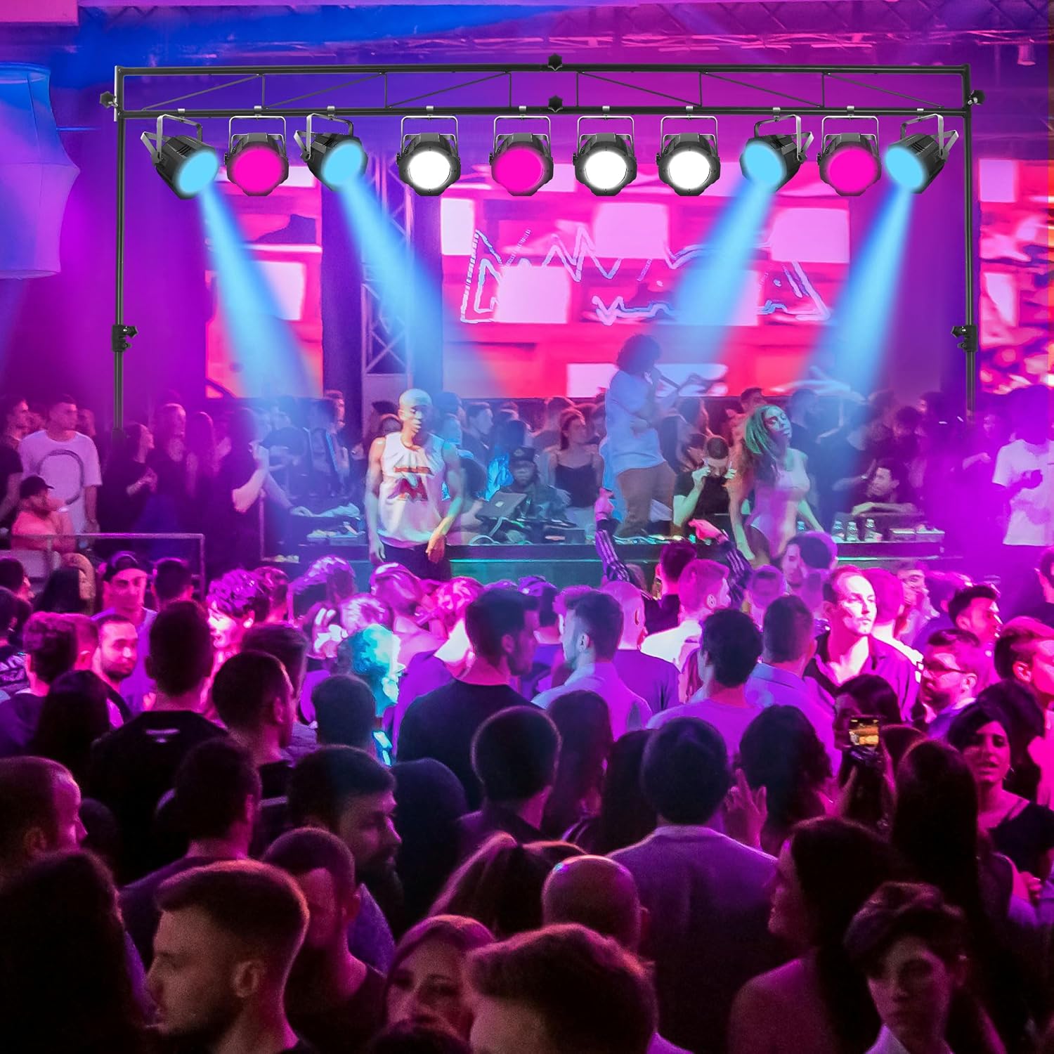 HECASA Lighting Truss Stand System,8Ft Stage Portable DJ Booth Trussing | Stand,Adjustable bracket height,Up to 150Lbs Capacity,Kit for Lighting Stage Platform,Auditoriums,Concert Halls,Clubs and