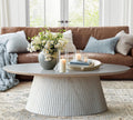win2win Oval Coffee Table, Modern Faux Stone Coffee Table with Fluted Design, Travertine Center Table with Tapered Base, Minimalist Tea Table for Living Room, Bedroom, Office, Stone
