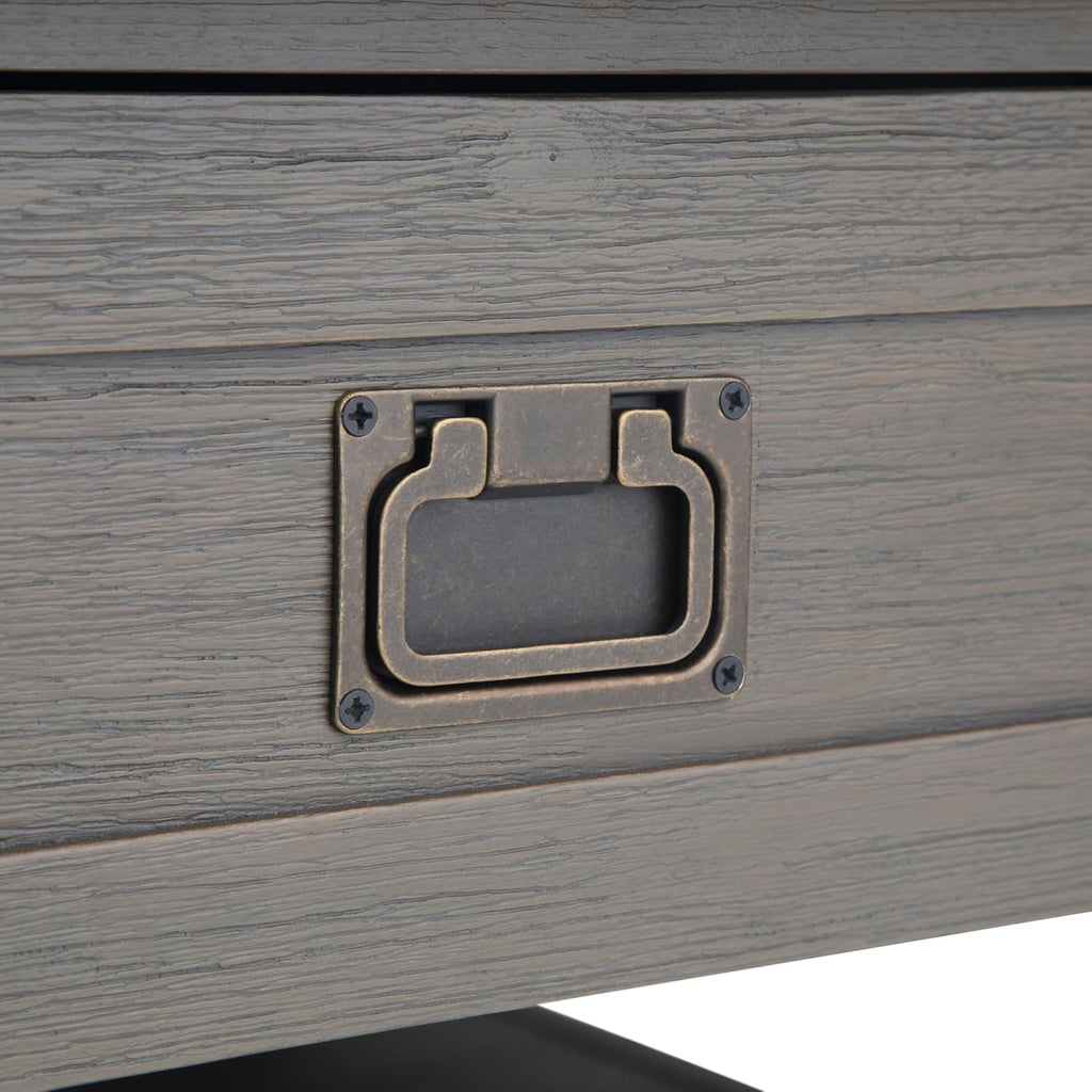 SIMPLIHOME Monroe Square Coffee Table - 38' Wide x 19' High Solid Acacia Wood Living Room Table in Farmhouse Grey, Rustic Cocktail Table for Family Room or Lounge with 2 Drawers and Open Shelf