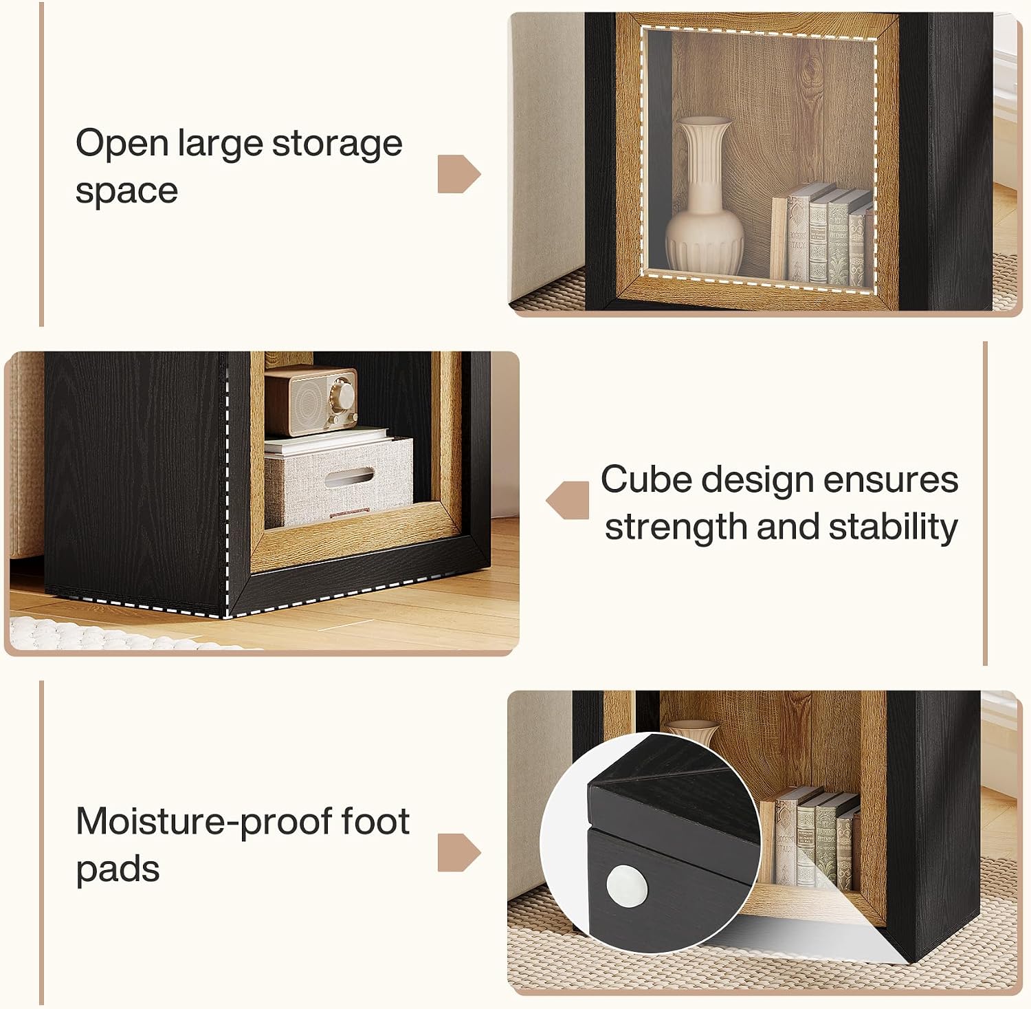 Tribesigns Modern End Table Set of 2 with Frame-Inspired Design, Industrial Wood Set 2 Cube Side Table with Large Storage Shelf, Sofa Couch Tables Accent for Living Room, Entrance