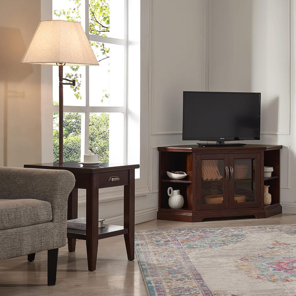 Leick Home Laurent End Table with Lamp, Solid Wood, with Drawer and Shelf, Chocolate Cherry, 10537