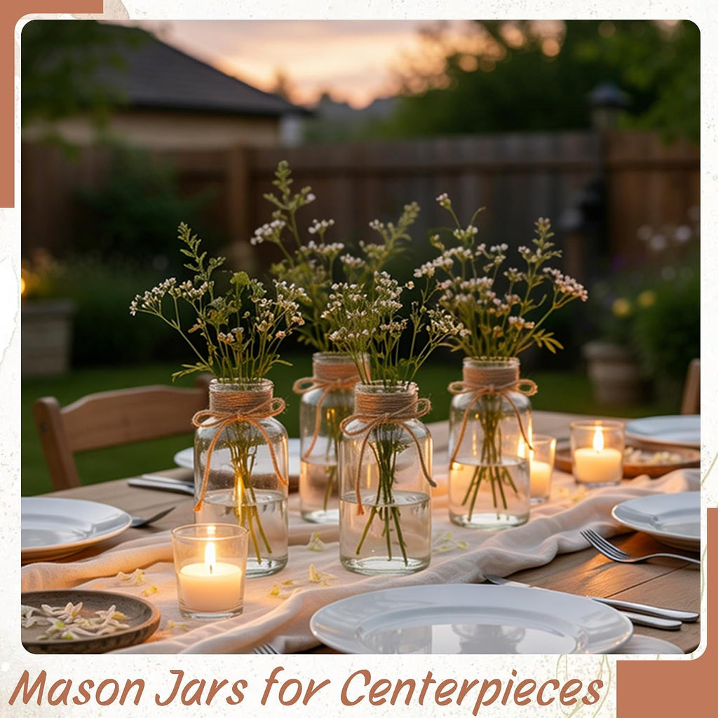 Vintage Glass Flower Vase, Farmhouse Glass Centerpiece Vases Mason Jars for Weddings, Parties & Home Decor Bulk (48, Transparent)