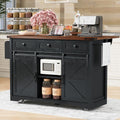 Bellemave 53.7' Farmhouse Kitchen Island cart with Charging Station, Rolling Kitchen Island Table with Drop-Leaf, 3 Drawers, Barn Doors, Large, Black